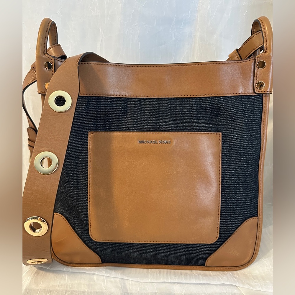 Michael Kors Denim and Leather Sullivan Large North South Messenger Bag